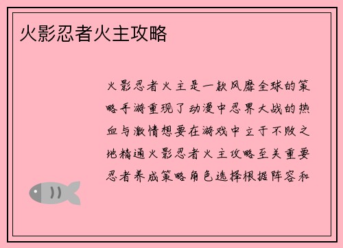 火影忍者火主攻略