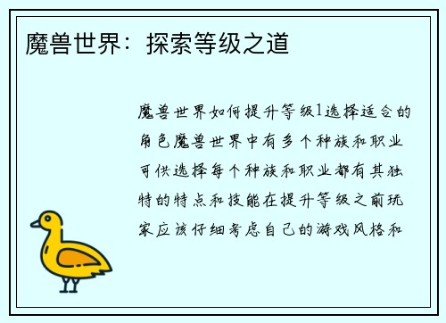 魔兽世界：探索等级之道